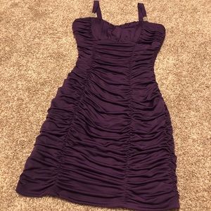 Pompous Girly Dark Purple Silky Ruched Cocktail Formal Dress S Rhinestone Straps
